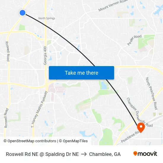 Roswell Rd NE @ Spalding Dr NE to Chamblee, GA map