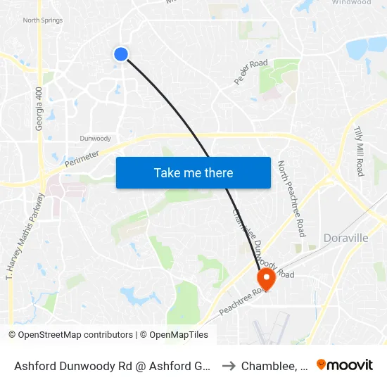Ashford Dunwoody Rd @ Ashford Gables to Chamblee, GA map
