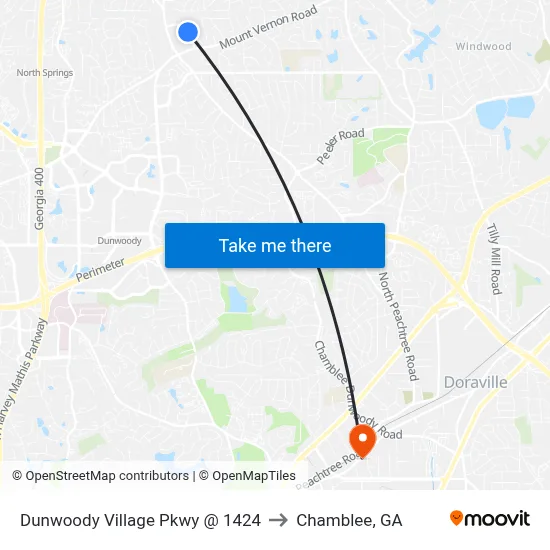 Dunwoody Village Pkwy @ 1424 to Chamblee, GA map