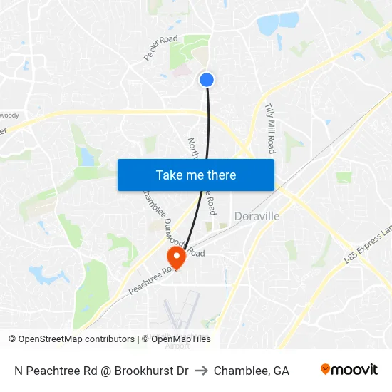 N Peachtree Rd @ Brookhurst Dr to Chamblee, GA map