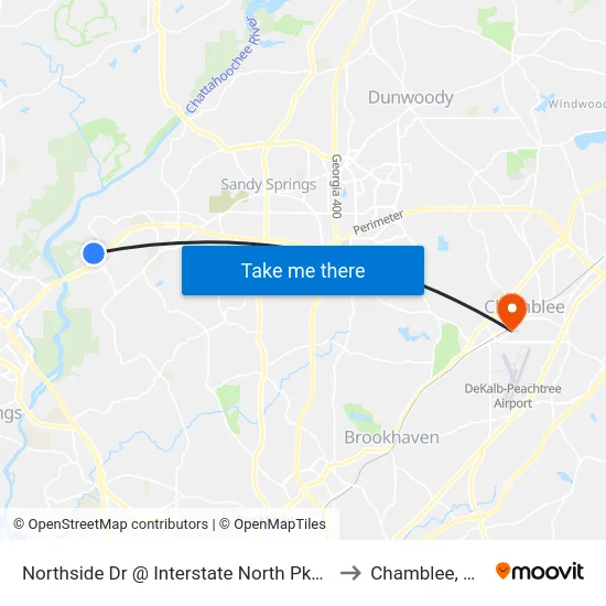Northside Dr @ Interstate North Pkwy to Chamblee, GA map