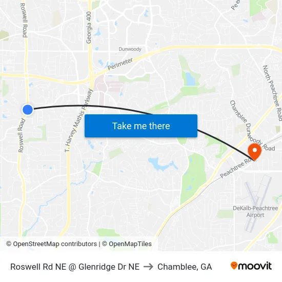 Roswell Rd NE @ Glenridge Dr NE to Chamblee, GA map