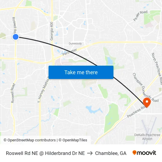 Roswell Rd NE @ Hilderbrand Dr NE to Chamblee, GA map