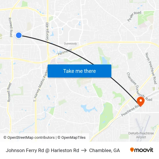 Johnson Ferry Rd @ Harleston Rd to Chamblee, GA map