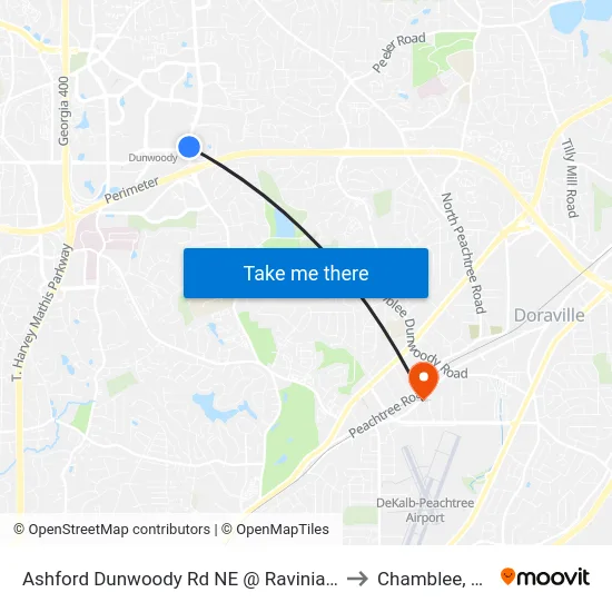 Ashford Dunwoody Rd NE @ Ravinia Dr to Chamblee, GA map