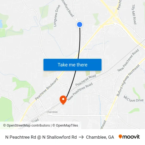 N Peachtree Rd @ N Shallowford Rd to Chamblee, GA map