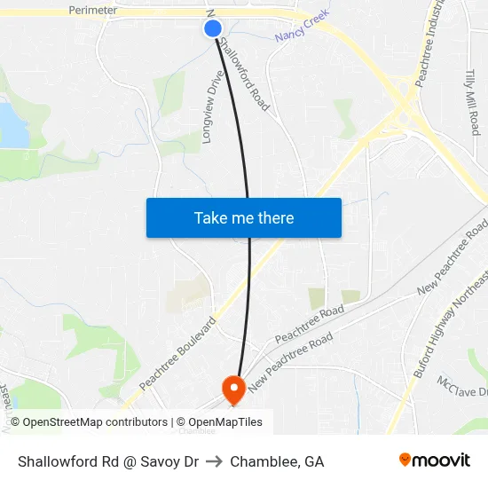 Shallowford Rd @ Savoy Dr to Chamblee, GA map