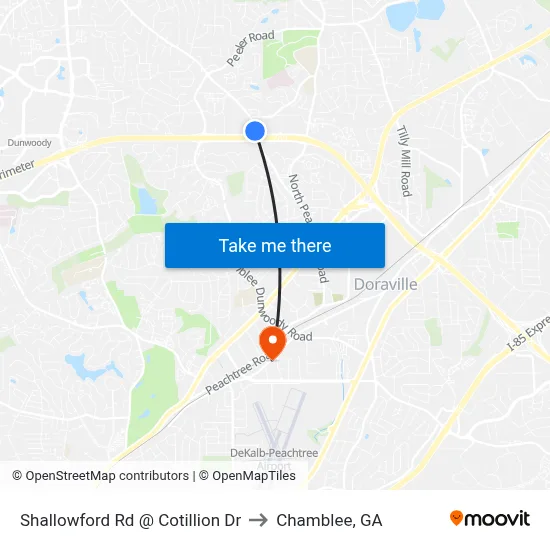 Shallowford Rd @ Cotillion Dr to Chamblee, GA map