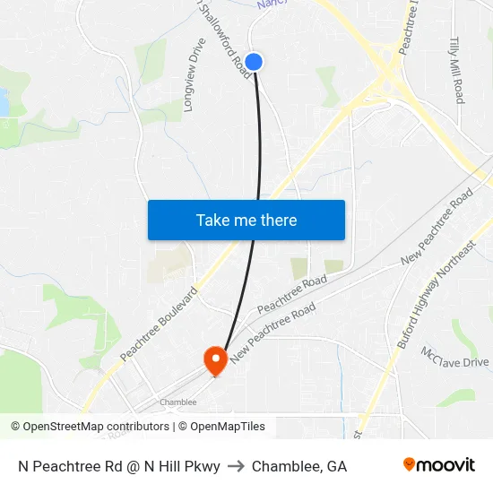 N Peachtree Rd @ N Hill Pkwy to Chamblee, GA map