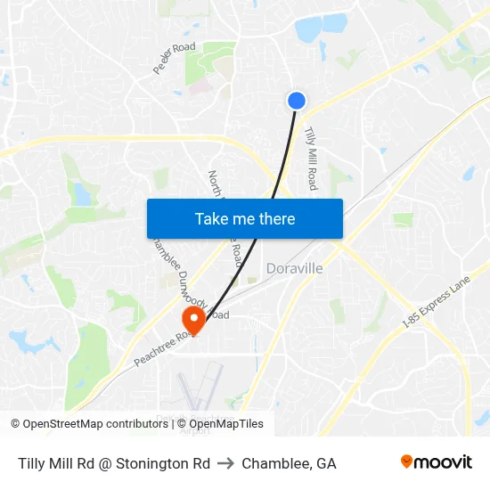 Tilly Mill Rd @ Stonington Rd to Chamblee, GA map