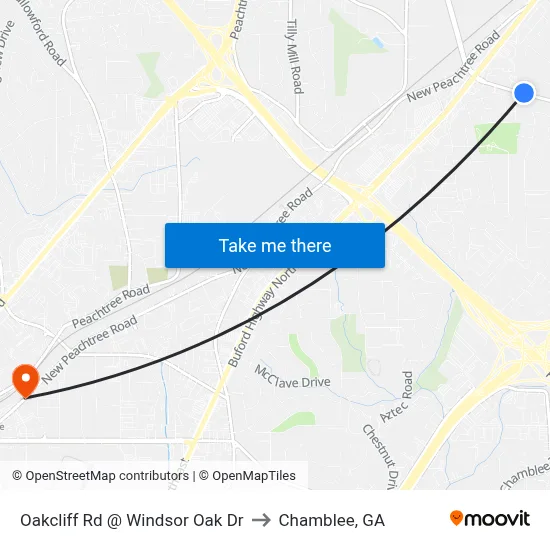 Oakcliff Rd @ Windsor Oak Dr to Chamblee, GA map