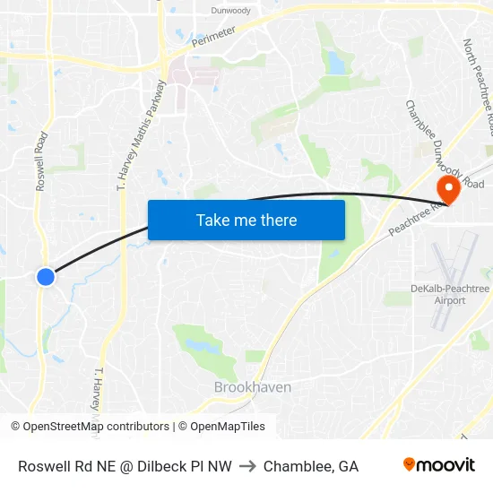 Roswell Rd NE @ Dilbeck Pl NW to Chamblee, GA map