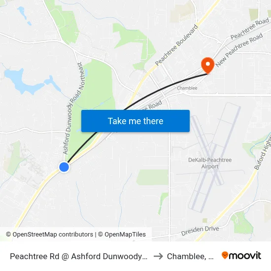 Peachtree Rd @ Ashford Dunwoody Rd to Chamblee, GA map