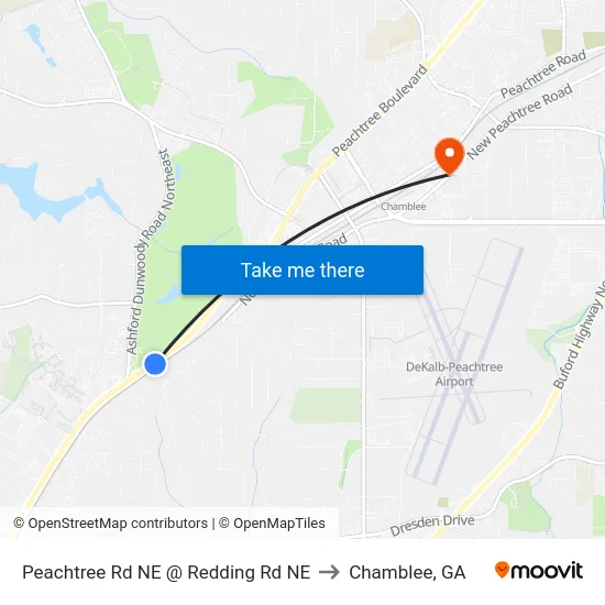 Peachtree Rd NE @ Redding Rd NE to Chamblee, GA map