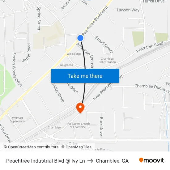 Peachtree Industrial Blvd @ Ivy Ln to Chamblee, GA map