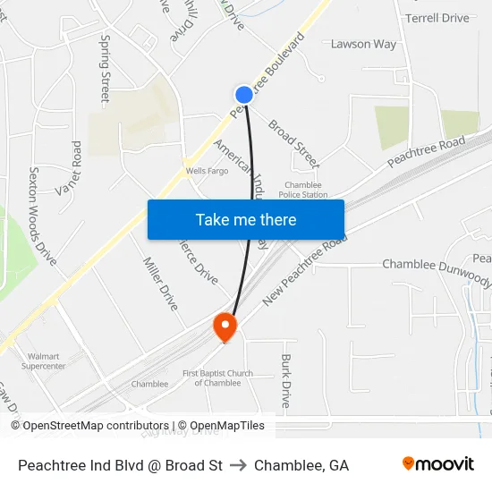 Peachtree Ind Blvd @ Broad St to Chamblee, GA map