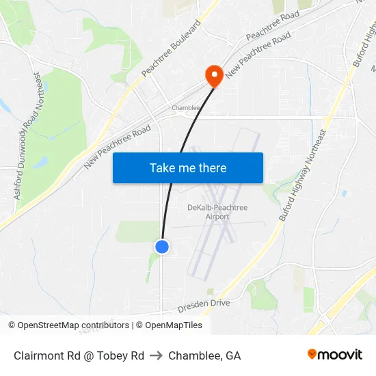 Clairmont Rd @ Tobey Rd to Chamblee, GA map