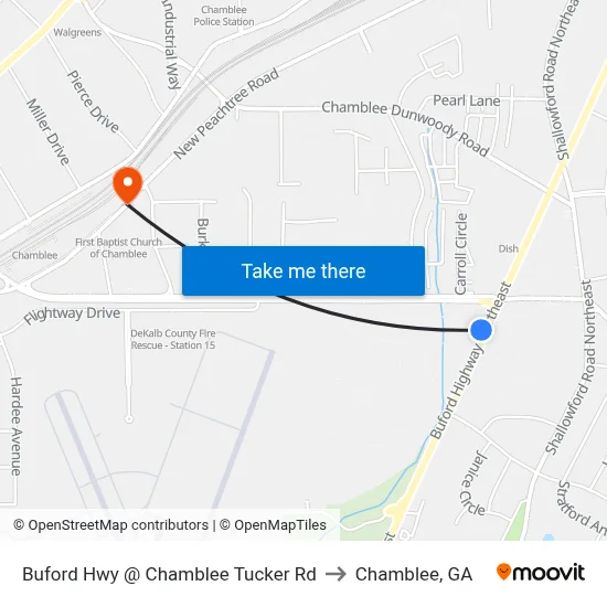 Buford Hwy @ Chamblee Tucker Rd to Chamblee, GA map