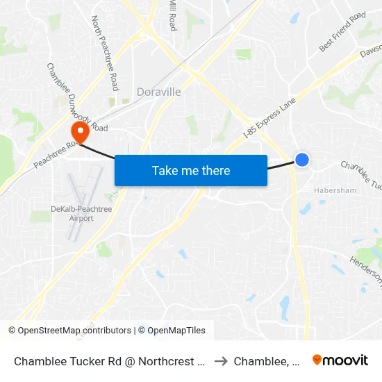 Chamblee Tucker Rd @ Northcrest Rd to Chamblee, GA map