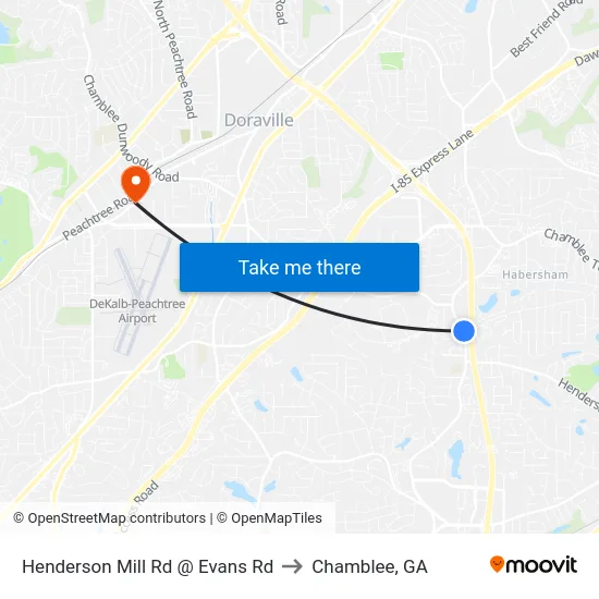Henderson Mill Rd @ Evans Rd to Chamblee, GA map