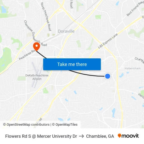 Flowers Rd S @ Mercer University Dr to Chamblee, GA map