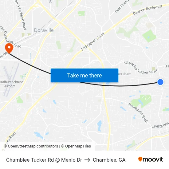 Chamblee Tucker Rd @ Menlo Dr to Chamblee, GA map