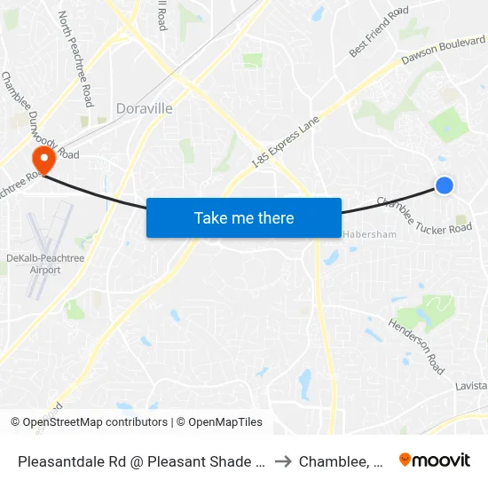 Pleasantdale Rd @ Pleasant Shade Dr to Chamblee, GA map