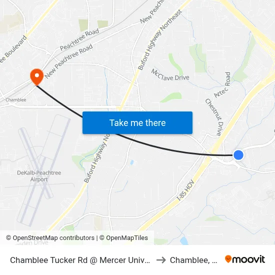 Chamblee Tucker Rd @ Mercer Universi to Chamblee, GA map