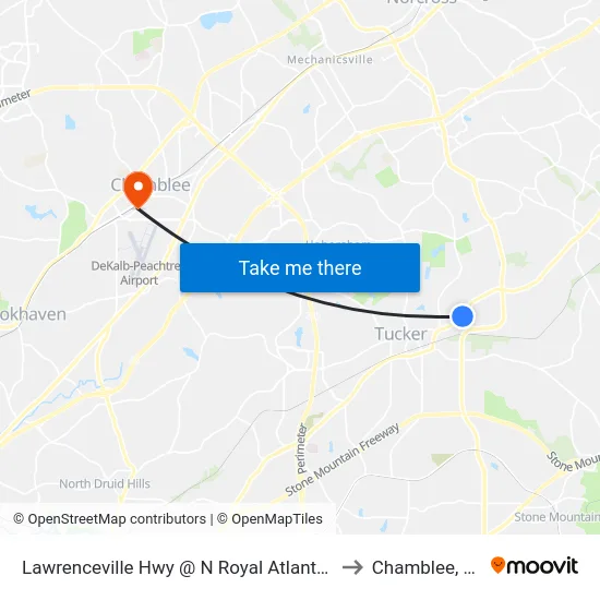 Lawrenceville Hwy @ N Royal Atlanta Dr to Chamblee, GA map