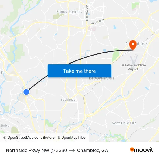 Northside Pkwy NW @ 3330 to Chamblee, GA map