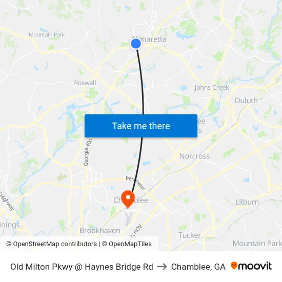 Old Milton Pkwy @ Haynes Bridge Rd to Chamblee, GA map