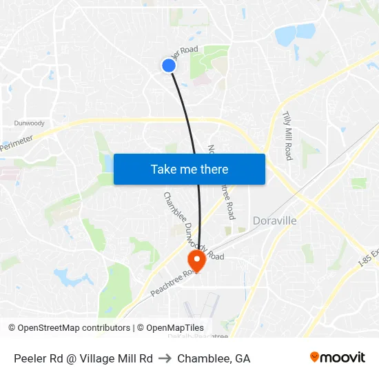 Peeler Rd @ Village Mill Rd to Chamblee, GA map