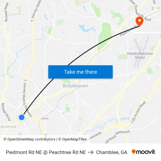 Piedmont Rd NE @ Peachtree Rd NE to Chamblee, GA map