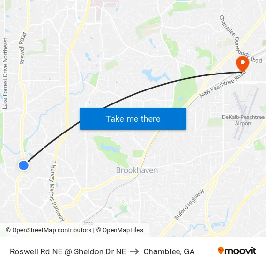 Roswell Rd NE @ Sheldon Dr NE to Chamblee, GA map
