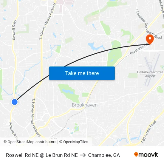 Roswell Rd NE @ Le Brun Rd NE to Chamblee, GA map