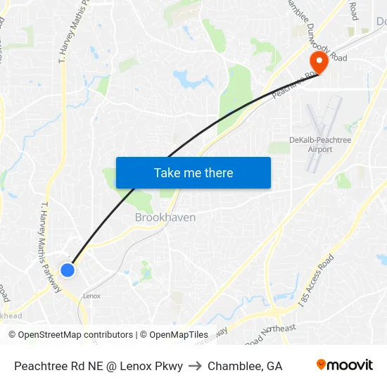 Peachtree Rd NE @ Lenox Pkwy to Chamblee, GA map
