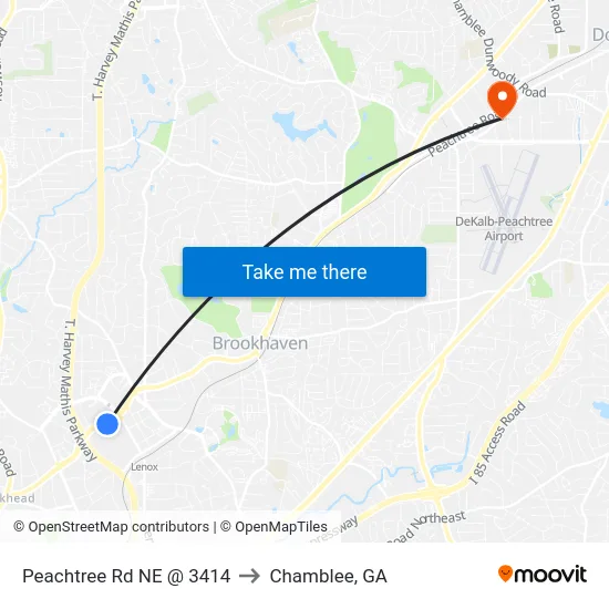 Peachtree Rd NE @ 3414 to Chamblee, GA map