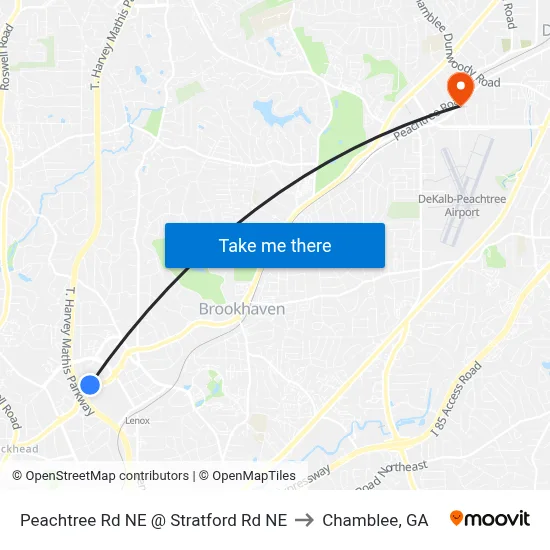 Peachtree Rd NE @ Stratford Rd NE to Chamblee, GA map
