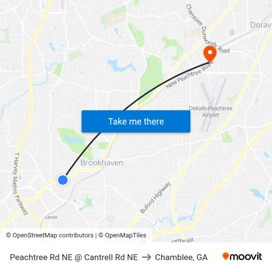 Peachtree Rd NE @ Cantrell Rd NE to Chamblee, GA map