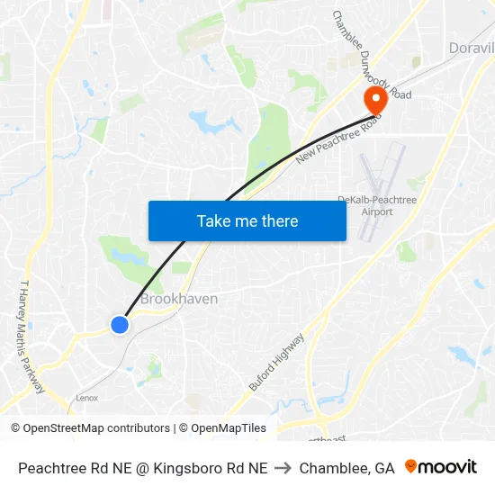 Peachtree Rd NE @ Kingsboro Rd NE to Chamblee, GA map