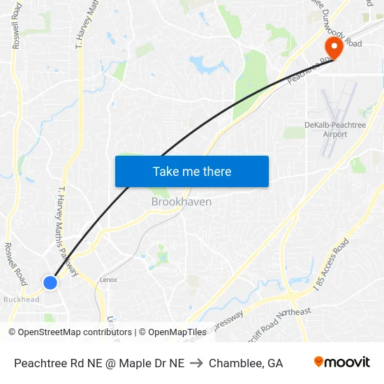 Peachtree Rd NE @ Maple Dr NE to Chamblee, GA map