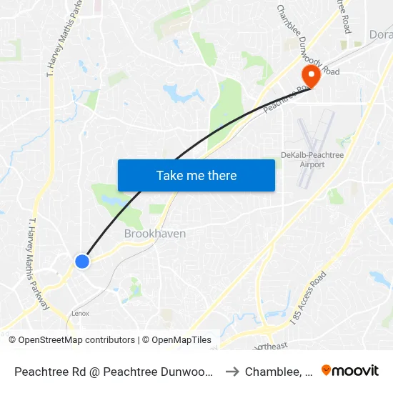 Peachtree Rd @ Peachtree Dunwoody Rd to Chamblee, GA map