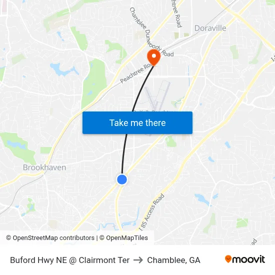 Buford Hwy NE @ Clairmont Ter to Chamblee, GA map