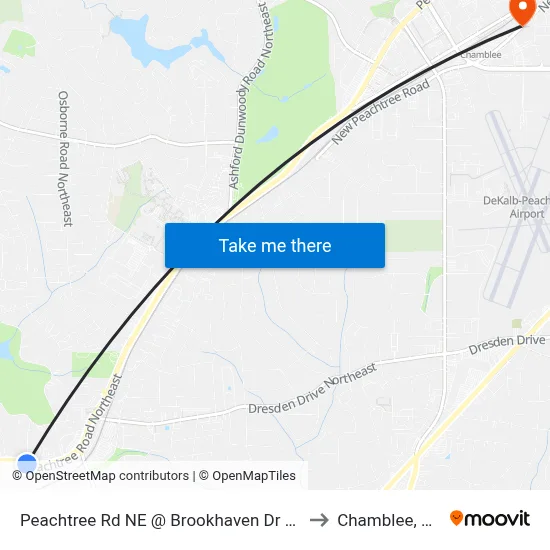 Peachtree Rd NE @ Brookhaven Dr NE to Chamblee, GA map