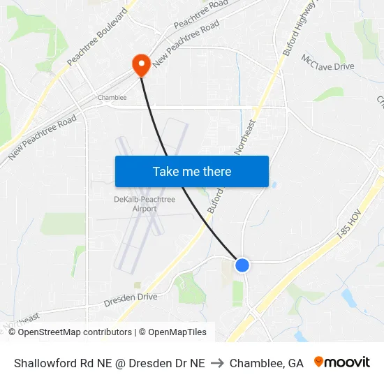 Shallowford Rd NE @ Dresden Dr NE to Chamblee, GA map