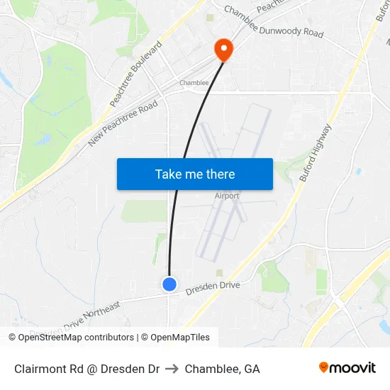 Clairmont Rd @ Dresden Dr to Chamblee, GA map