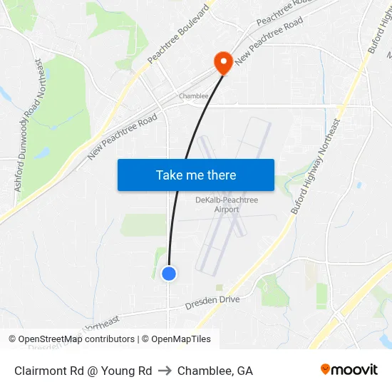 Clairmont Rd @ Young Rd to Chamblee, GA map