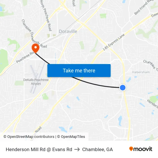 Henderson Mill Rd @ Evans Rd to Chamblee, GA map