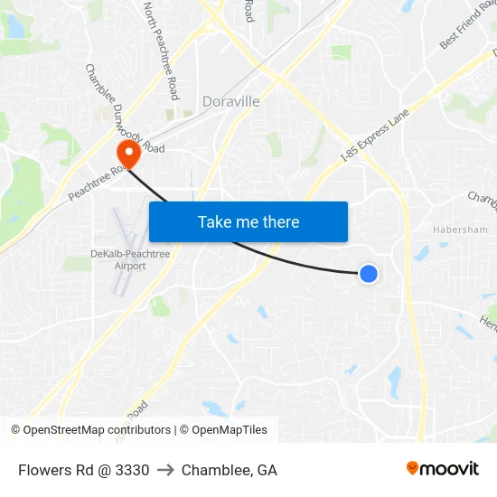 Flowers Rd @ 3330 to Chamblee, GA map
