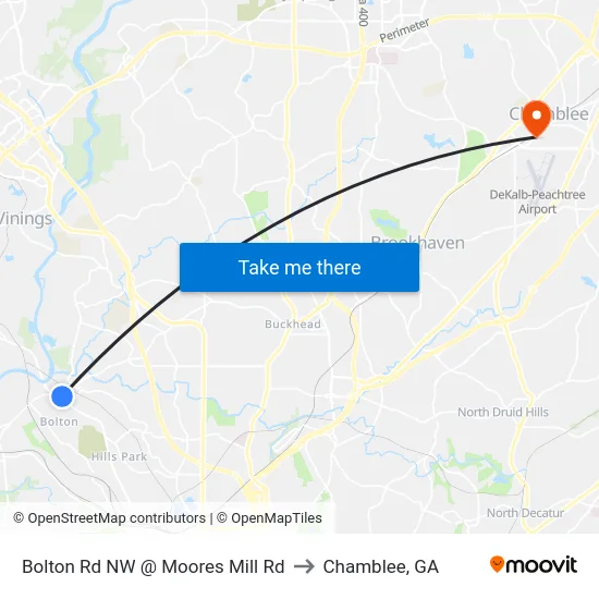 Bolton Rd NW @ Moores Mill Rd to Chamblee, GA map